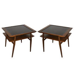 Vintage Pair of Bertha Schaefer For M. Singer and Sons Walnut Tables