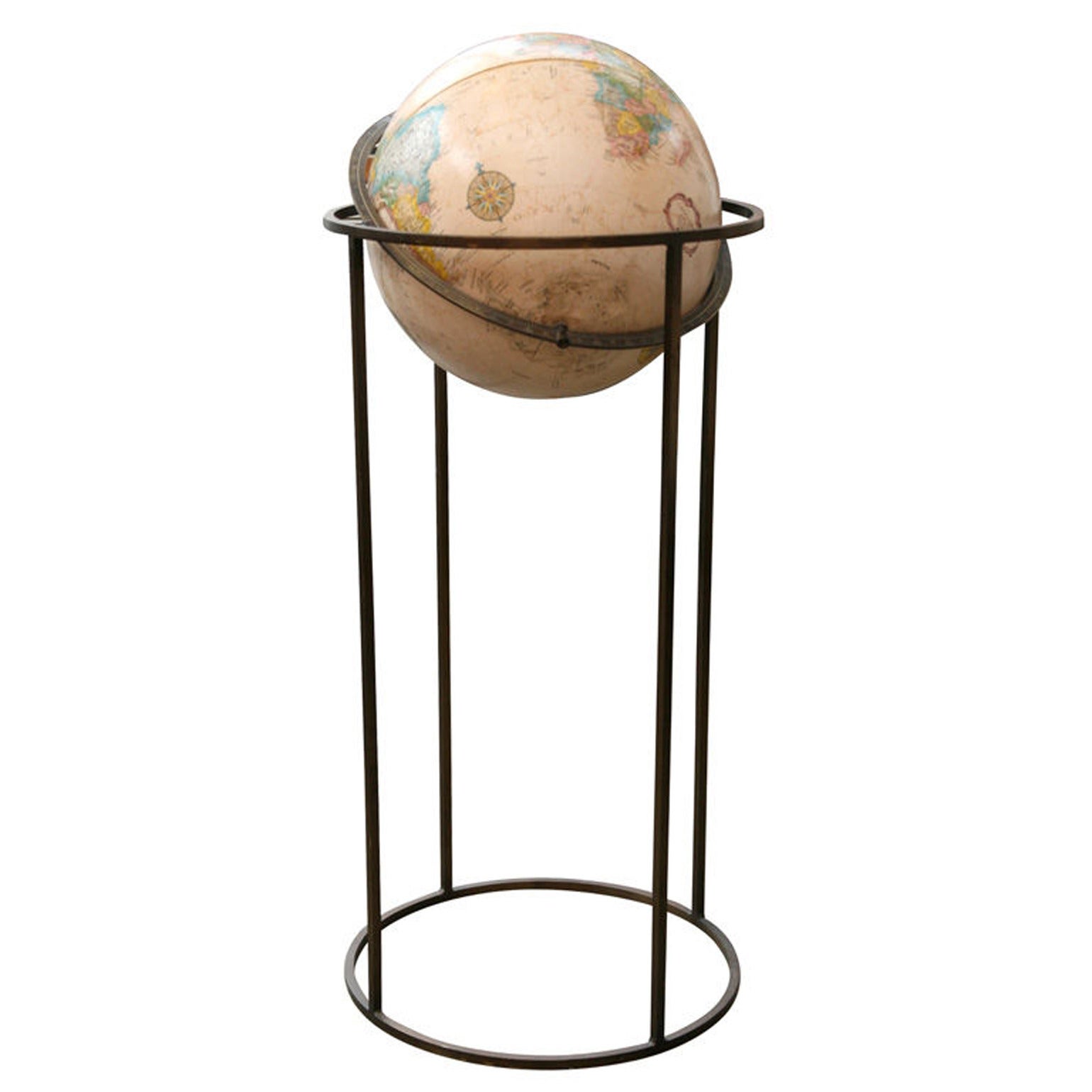 1960's Brass Floor Terrestrial Globe