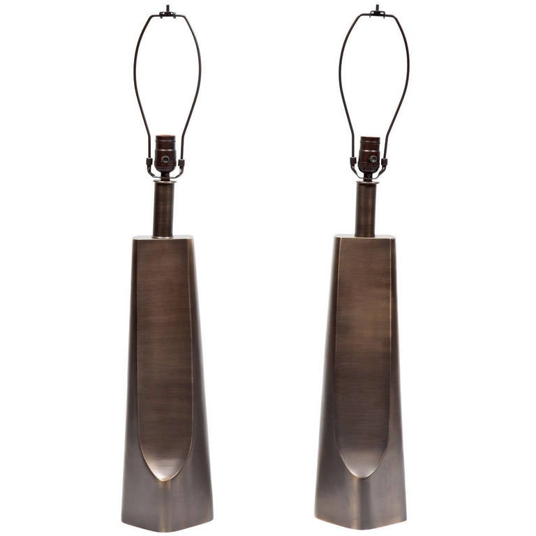Pair of Bronze Laurel Table Lamps