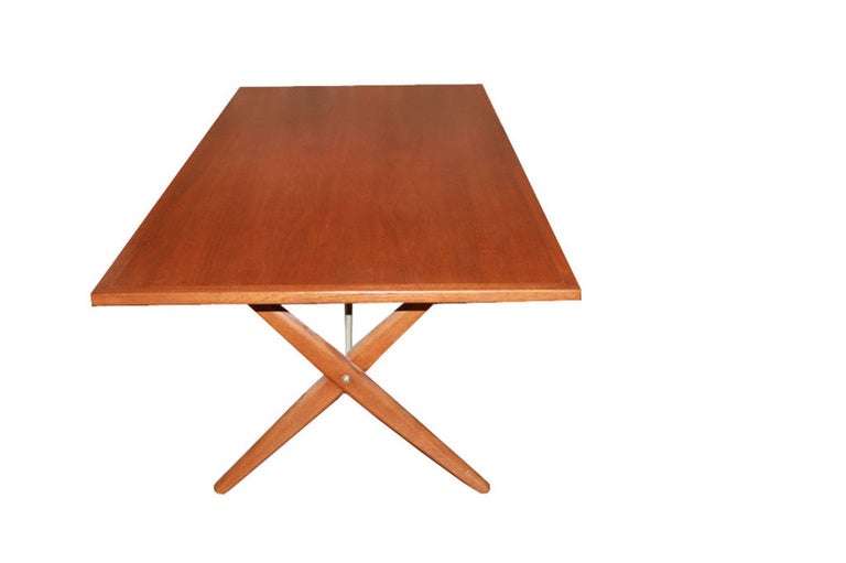  Hans Wegner X-Base Trestle Teak Dining Table In Excellent Condition For Sale In New York, NY