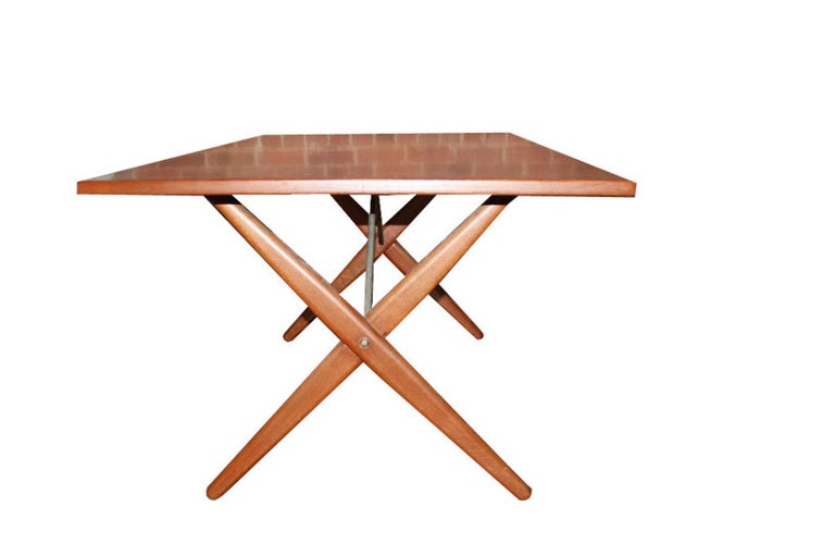 Mid-20th Century Hans Wegner X-Base Trestle Teak Dining Table For Sale