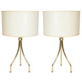  Modernist Polished Brass Tripod Table Lamps