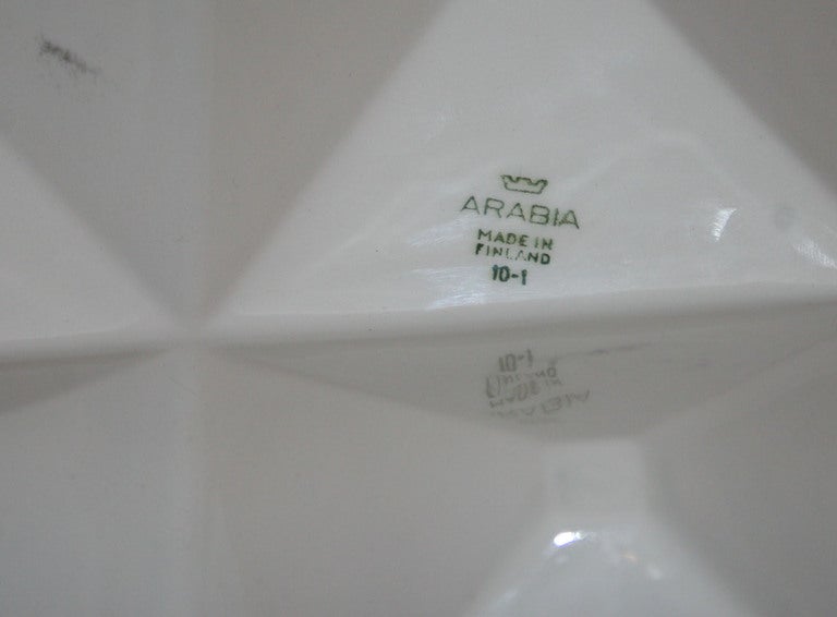 Origami dish Designed by Finnish designer Kaj Franck and was manufactured by Arabia. This piece is signed by the manufacturer and is also embossed 