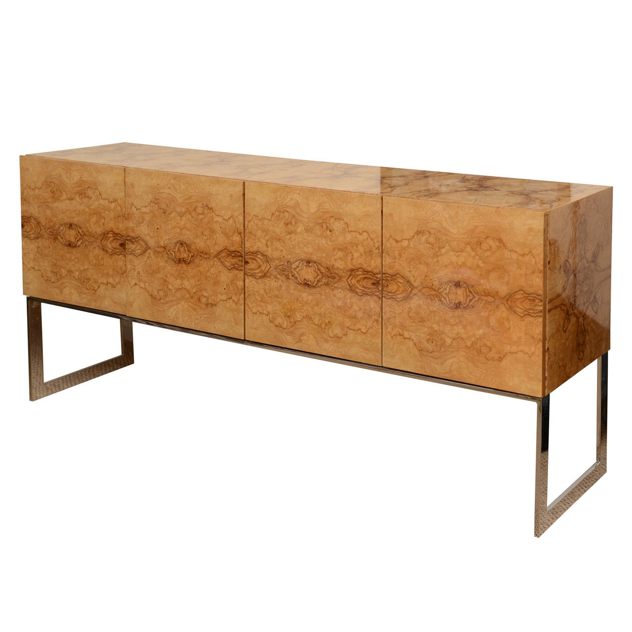 Milo Baughman Burled Wood and Chrome over Steel Cabinet/Buffet