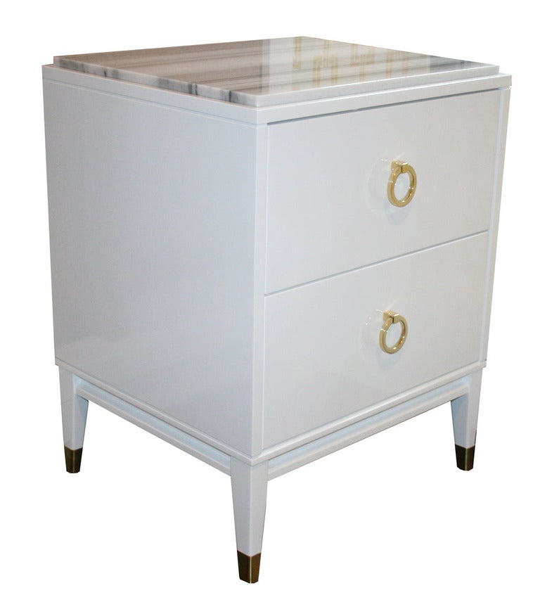 Lacquered Spencer Marble-Top Night Tables For Sale