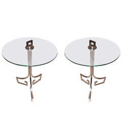 Pair of Glass and Nickel Side Tables