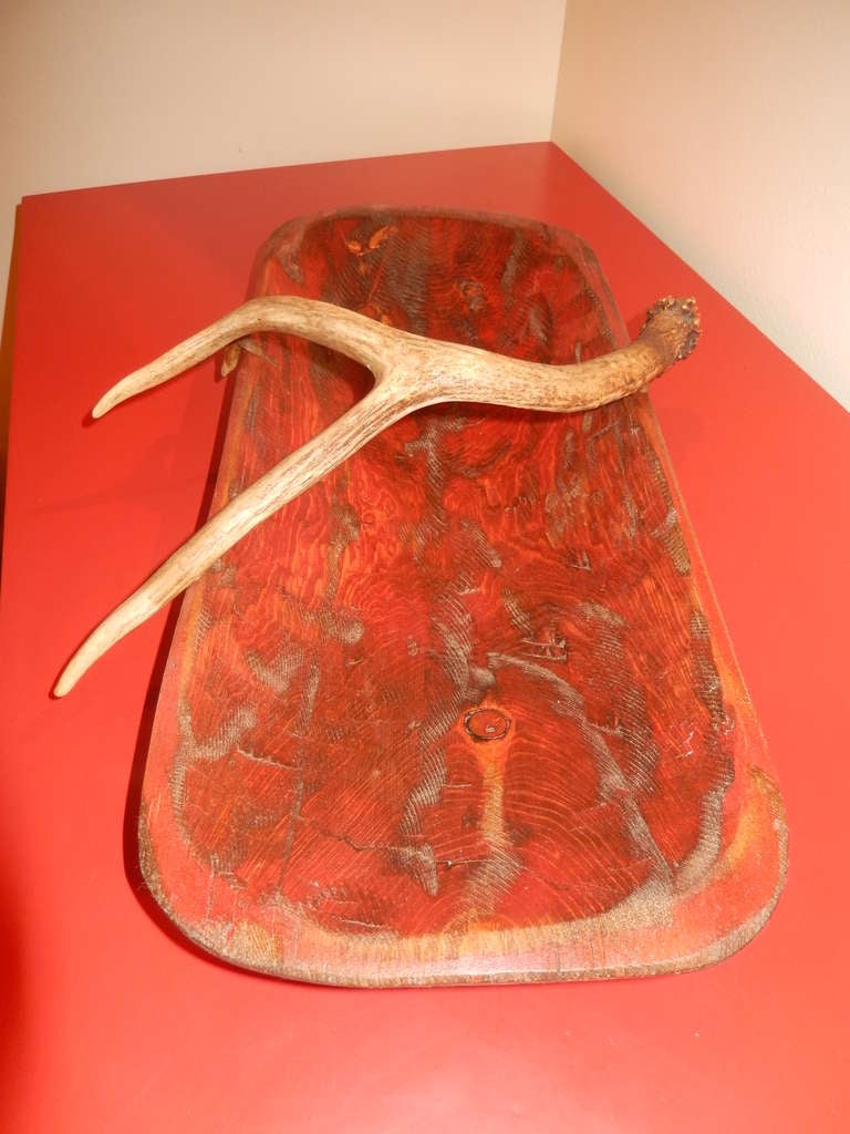 A large wood and elk antler vessel/basket.Henna stained birch wood,showing a grain finish. Food safe (multiple uses)