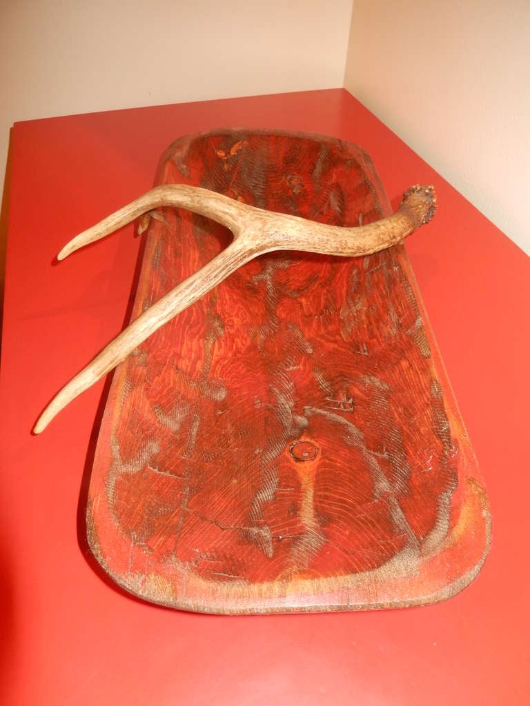 Large Wood and Elk Antler Basket