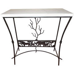 Artisan Marble and Iron Decorated Console Table In The Giacometti Style