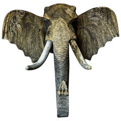 Dramatic Hand Carved Elephant Head Wall Mount