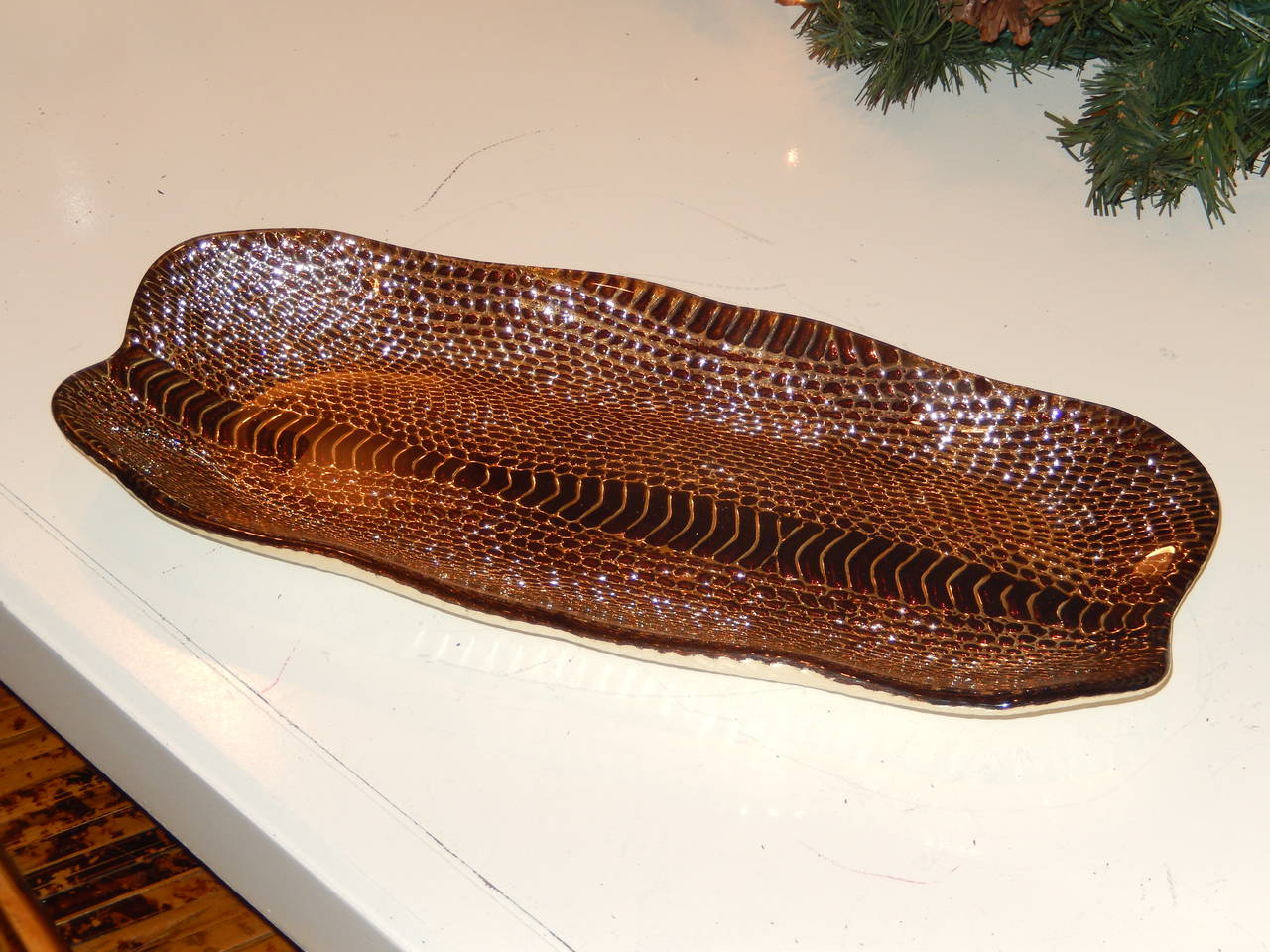 Modern Large Mid-Century Python Themed Glass and Silver Platter