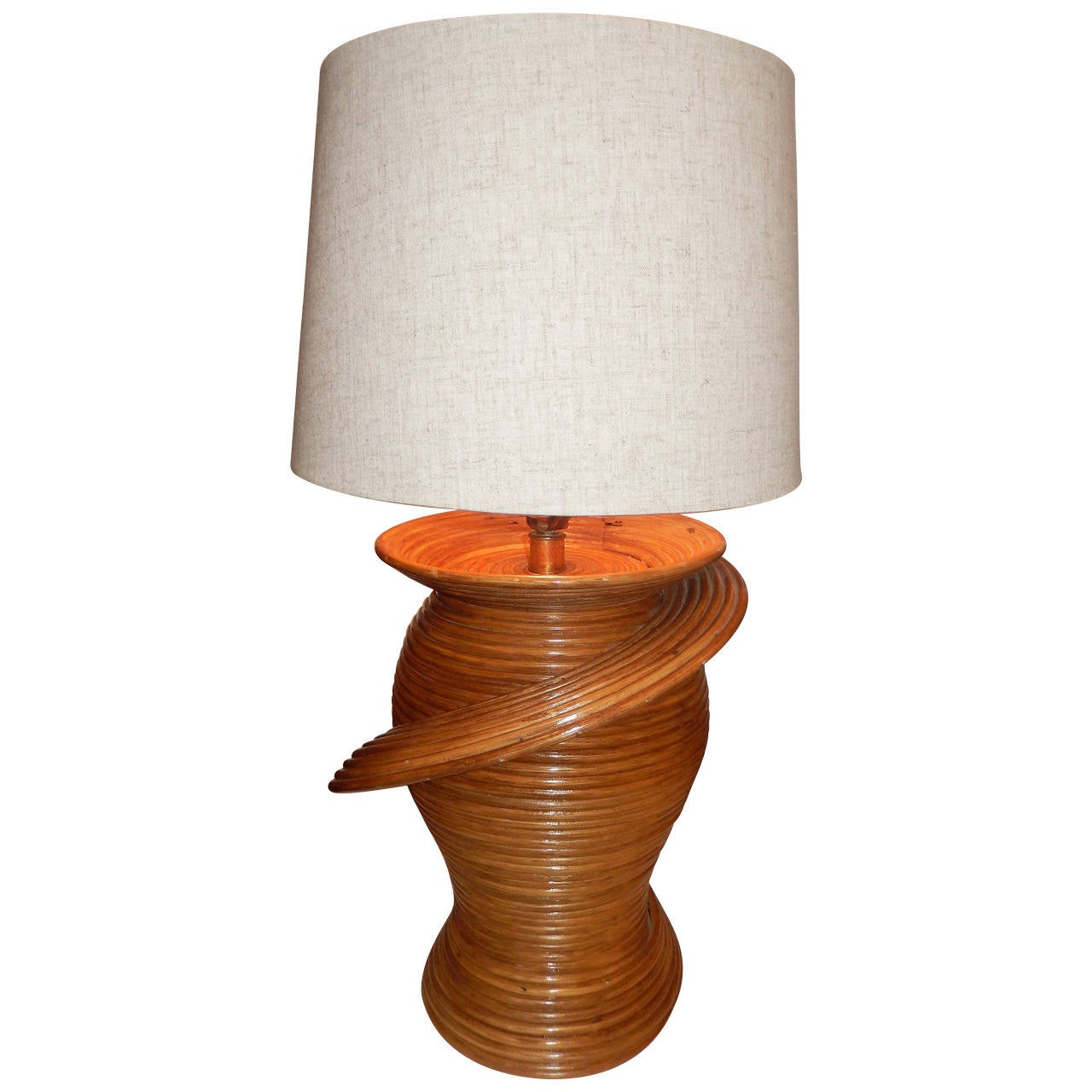 Large Bamboo Midcentury Table Lamp For Sale at 1stdibs