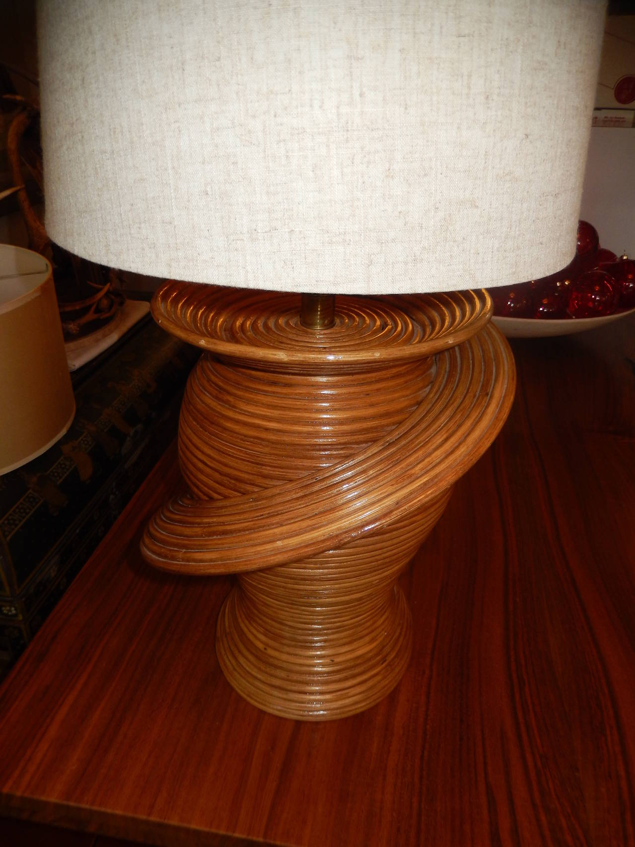 Large Bamboo Midcentury Table Lamp For Sale at 1stDibs