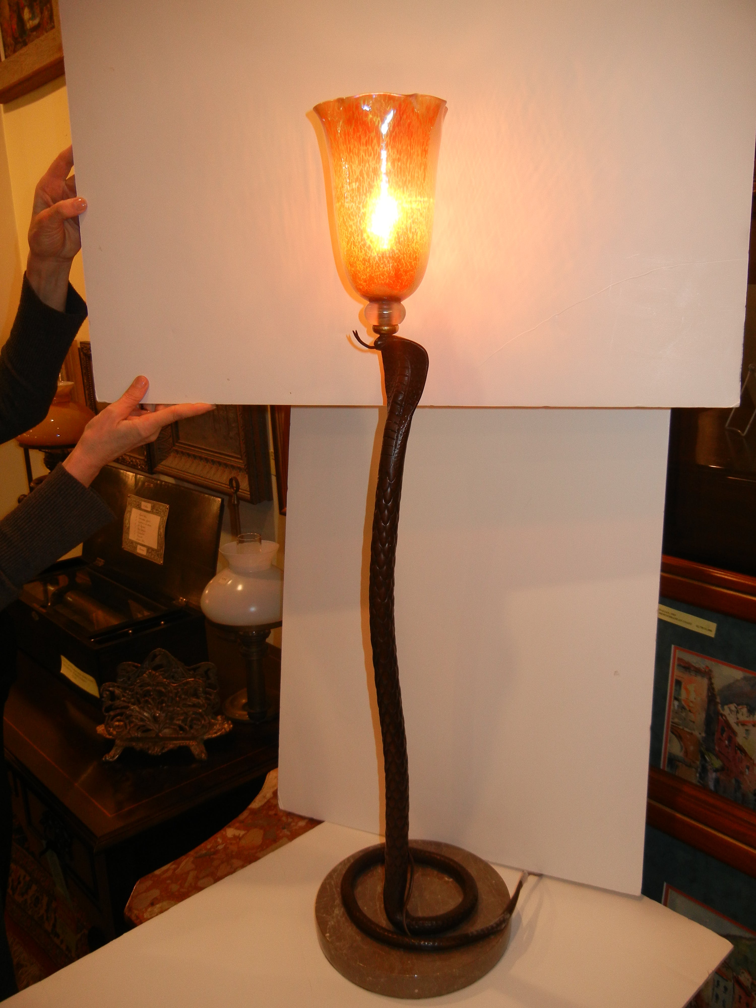 Vienna Bronze Cobra Lamp & Loetz Shade