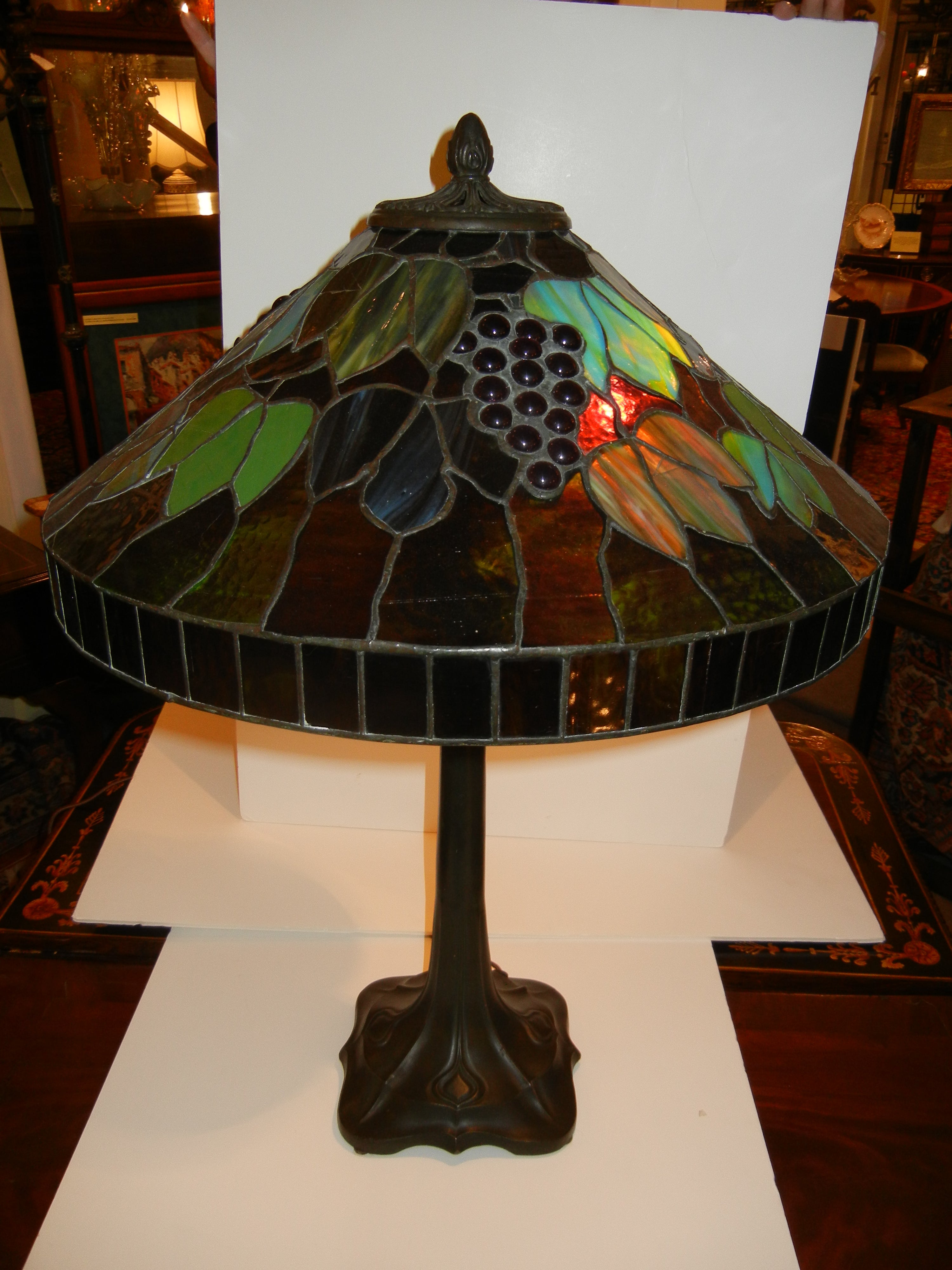 The John Morgan Art Deco "Grape Leaded" & Bronze Table Lamp