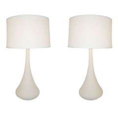 Pair of Tall Hand-Crafted Danish White Pottery Lamps