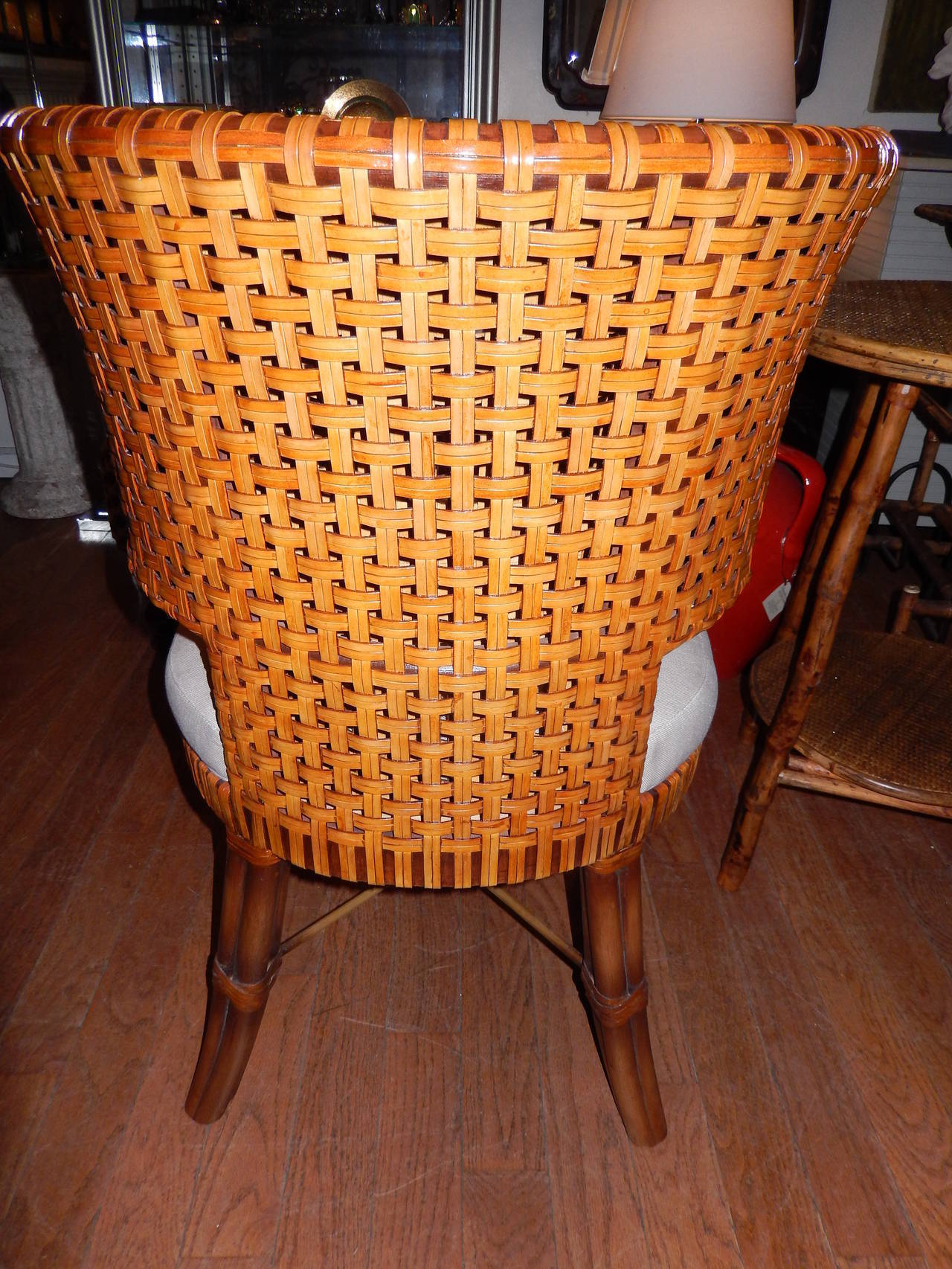 Modern Eight Handwoven Leather Dining Room Chairs