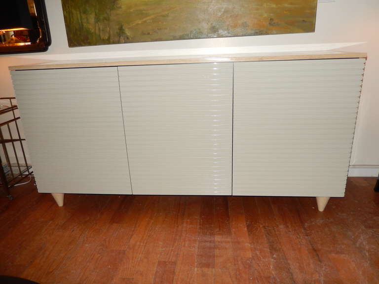 Unusual Three-Door Buffet or Credenza of Travertine and Wood, circa 1990s