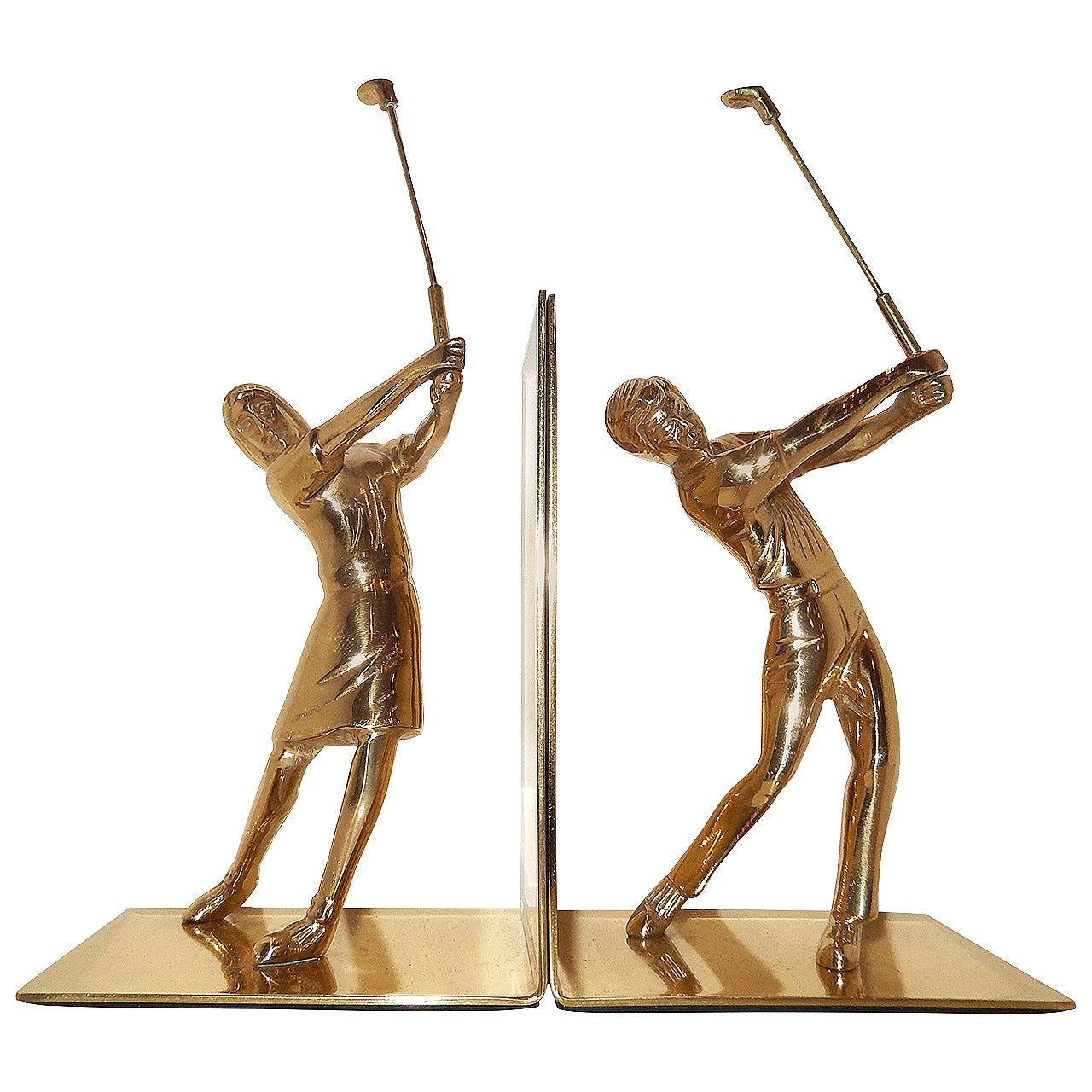 Pair of Art Deco Male and Female Golfers Bookends