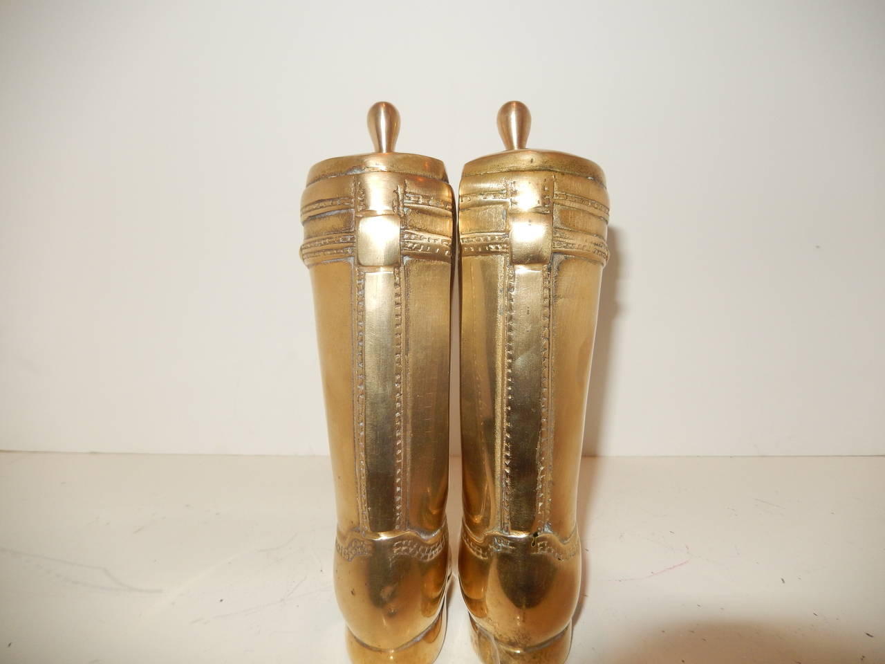 Mid-20th Century Pair of Solid Brass Riding Boot Book Ends