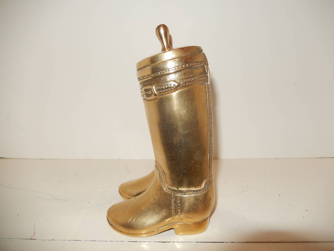 Modern Pair of Solid Brass Riding Boot Book Ends