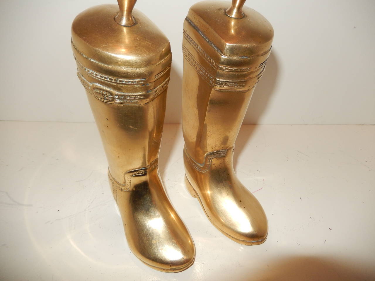 British Pair of Solid Brass Riding Boot Book Ends