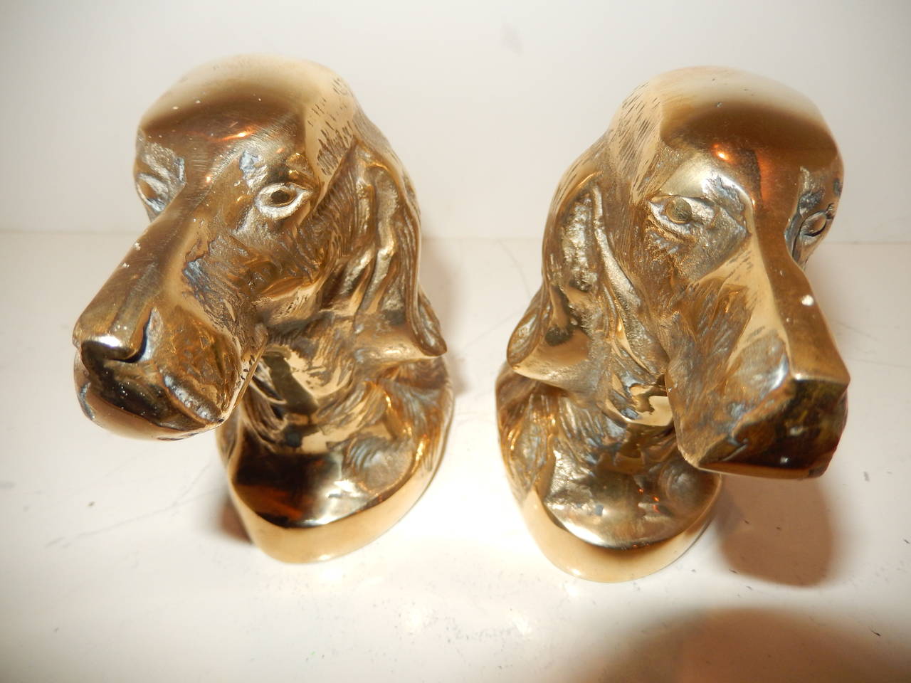 Pair of  English Setter Dog  Brass Bookends In Excellent Condition In Bellport, NY
