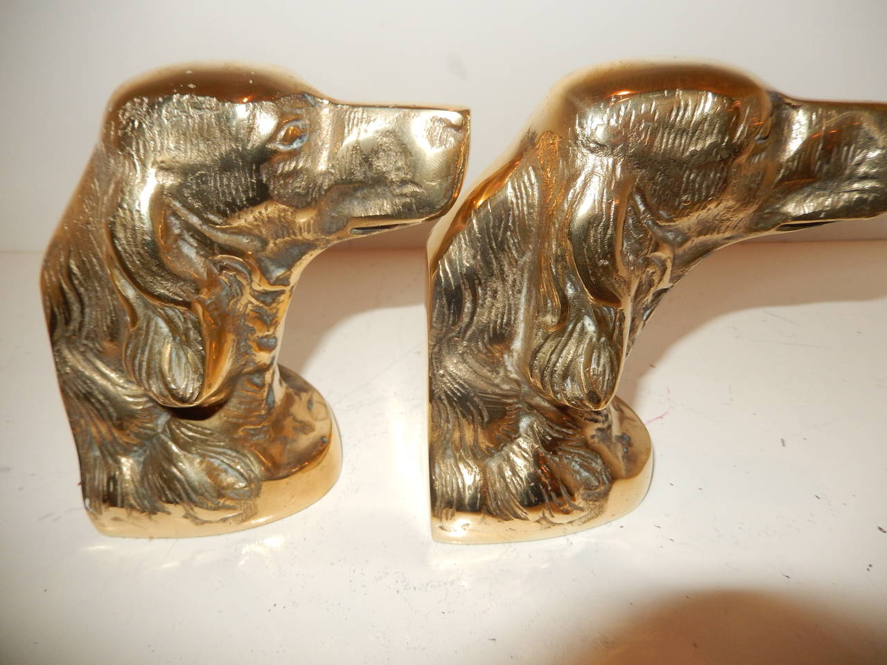 Beautiful pair of English Setter brass bookends.Good detail and weight,measurements listed when side by side..