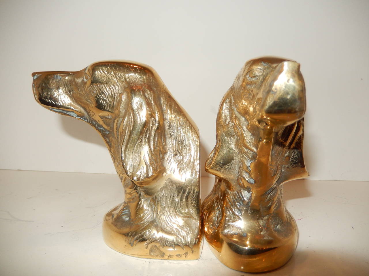 Cast Pair of  English Setter Dog  Brass Bookends
