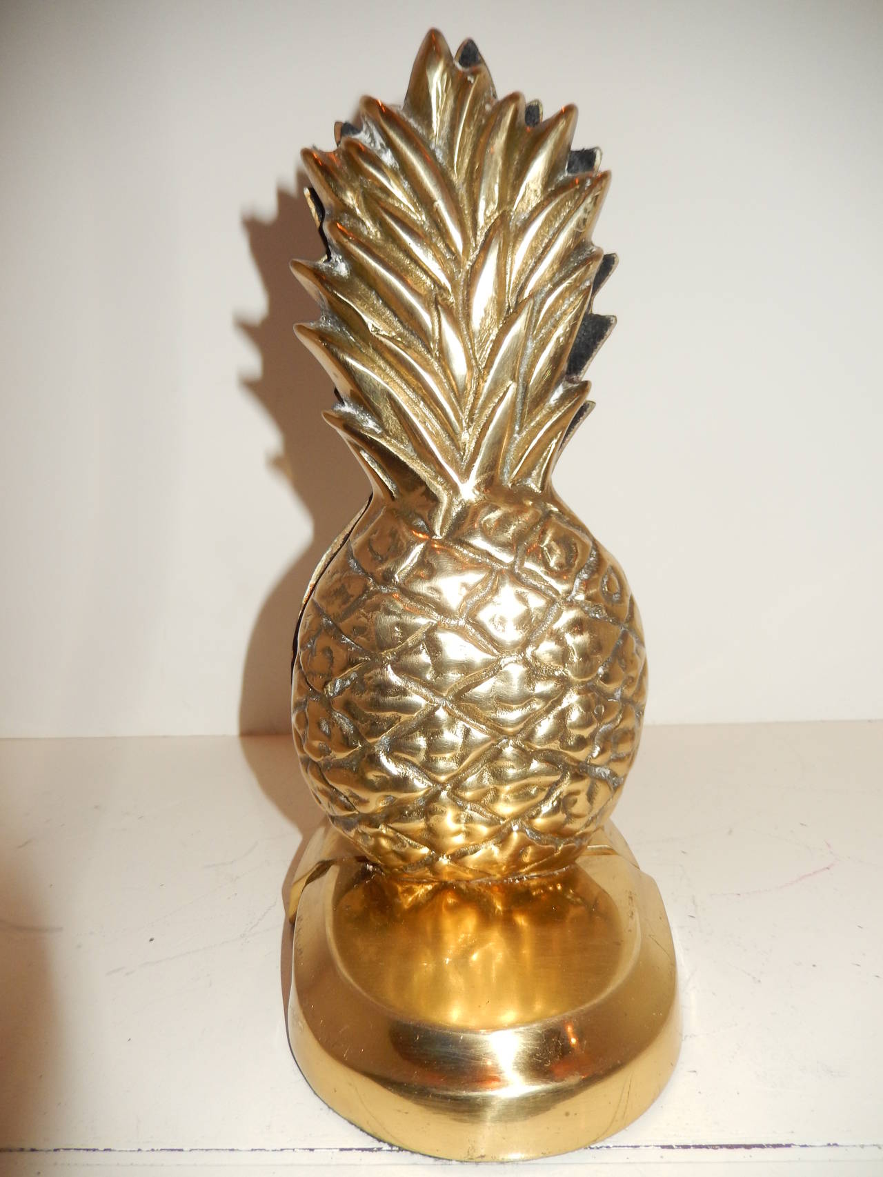 Cast Pair of Sculptural Art Deco Pineapples, Brass Bookends
