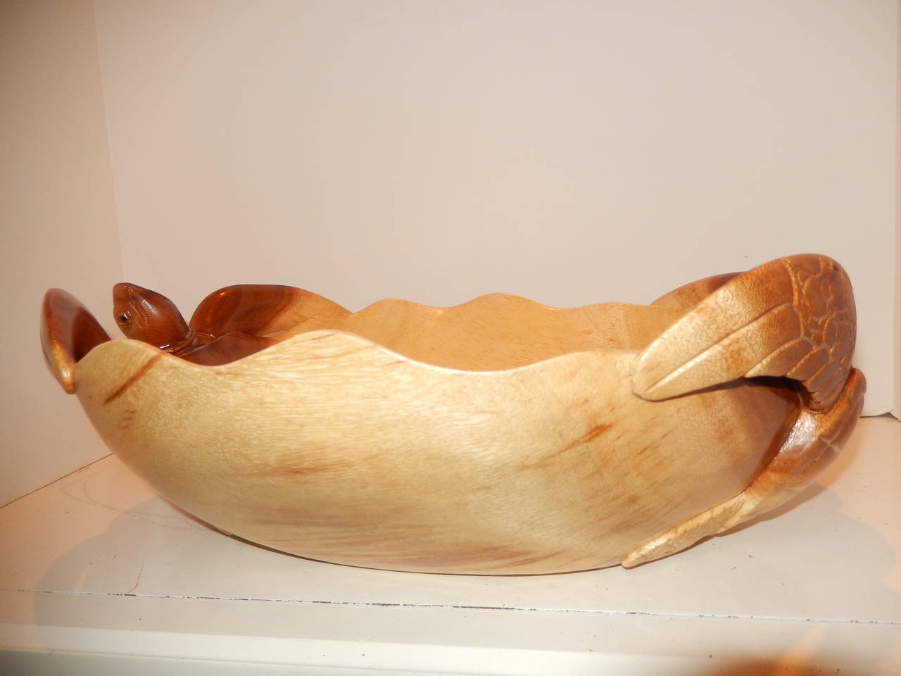 Hand-Carved Large Handcrafted Marine Turtle Bowl or Vessel