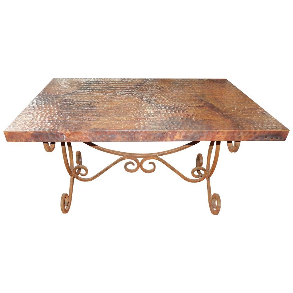 Hammered Copper and Iron Coffee Table