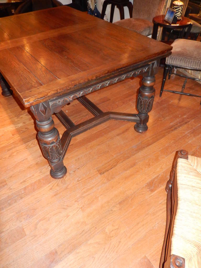 This table has many uses. As a dining table it seats 14 comfortably, and measures 108 inches or 9 feet, when closed would work well as a smaller dining table which would seat six comfortably and measures 60 inches or 5 feet long and 40 inches deep.