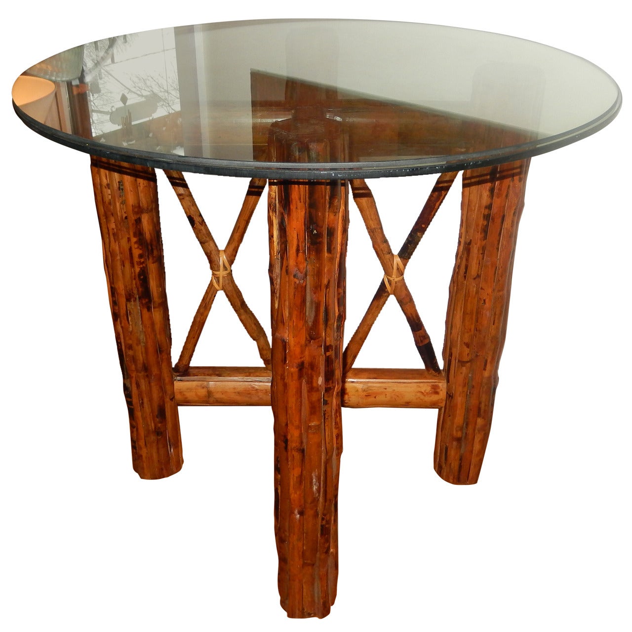 Bamboo and Tortoiseshell Finish Circular Dining Room Table