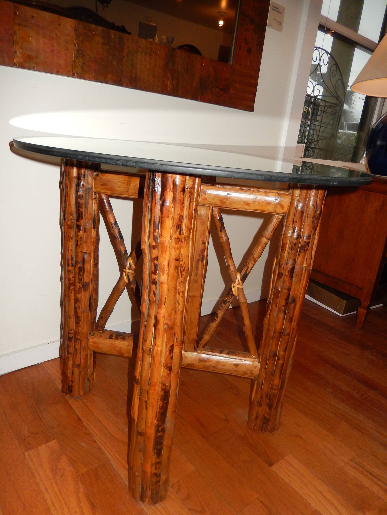 English Bamboo and Tortoiseshell Finish Circular Dining Room Table