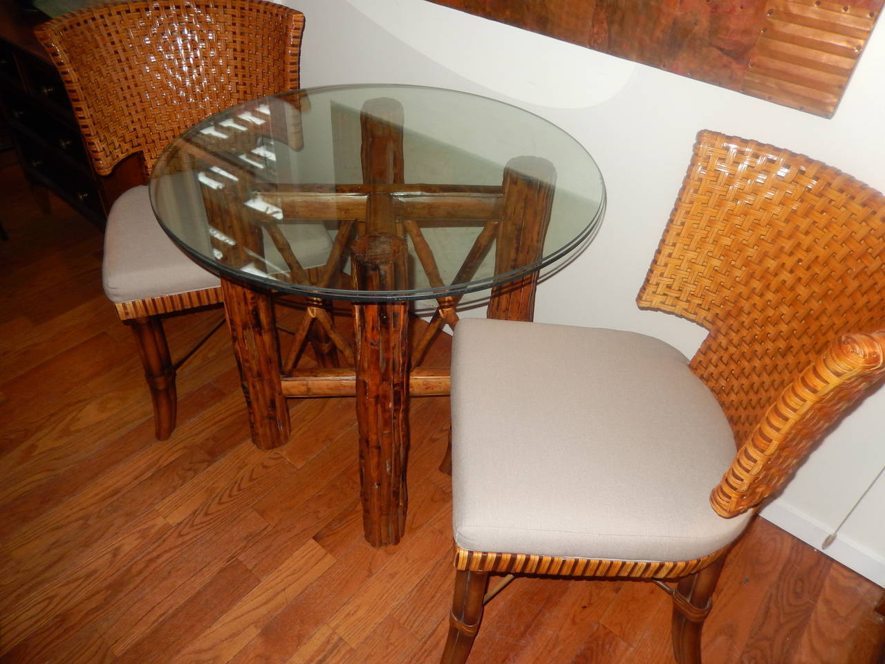 Hand-Crafted Bamboo and Tortoiseshell Finish Circular Dining Room Table