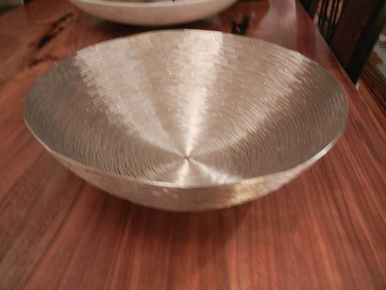 Mid-Century Modern A Large Hand Crafted Woven Metal Silver Bowl