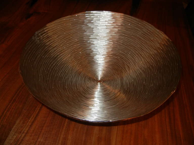 Nepalese A Large Hand Crafted Woven Metal Silver Bowl