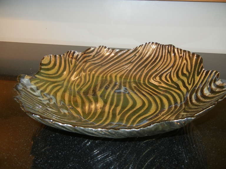 Mid-Century Modern Large Studio Crafted Zebra Pattern Bowl