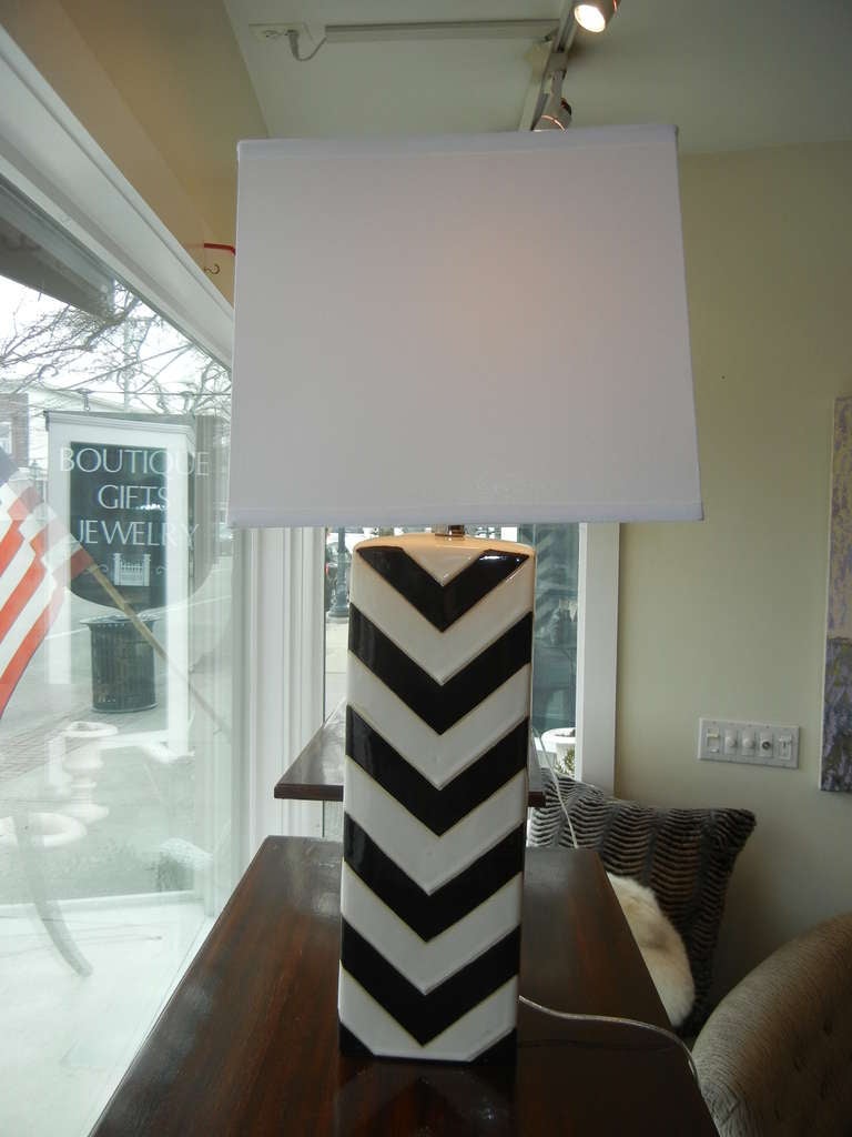 Pair of 1980s Black & White Ceramic Lamps