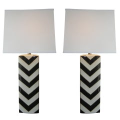 Pair of 1980s Black & White Ceramic Lamps