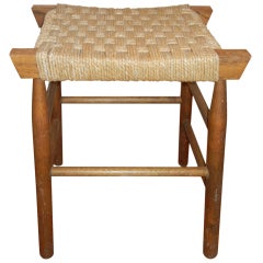 An English Mid-Century Sea Grass and Wood Stool