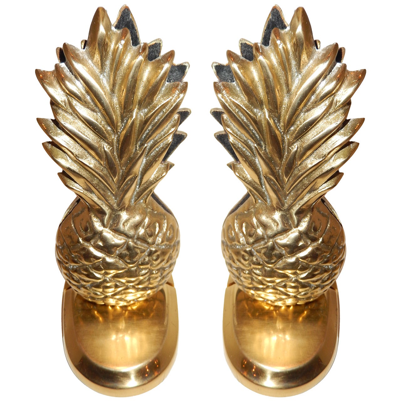 Pair of Sculptural Art Deco Pineapples, Brass Bookends