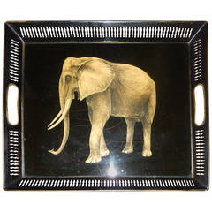 Vintage Fine Hand-Painted English Elephant Tole Serving Tray