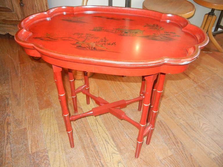Pair of Oriental  Bamboo Form Tray Tables In Excellent Condition In Bellport, NY