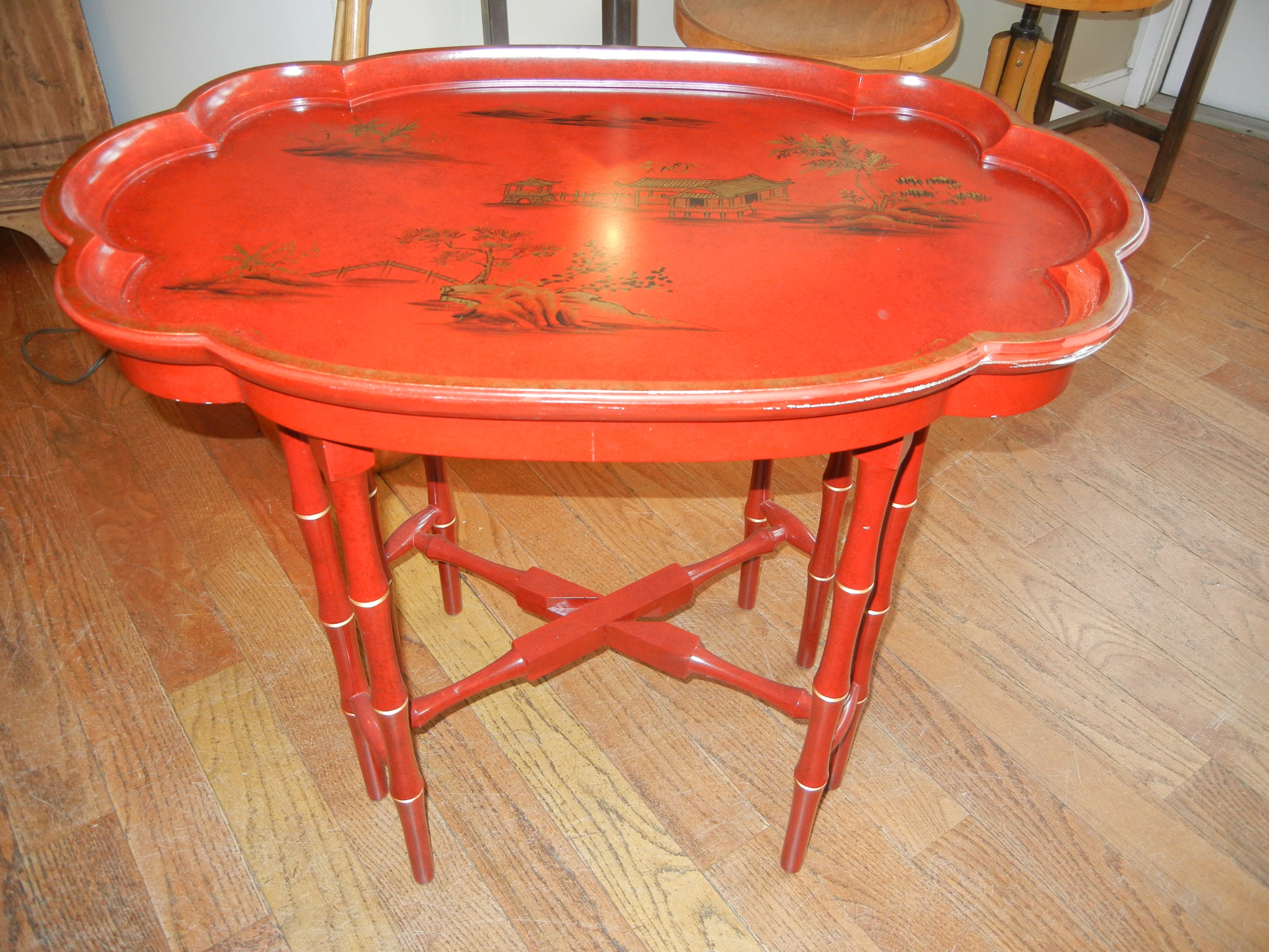 Pair of Oriental  Bamboo Form Tray Tables