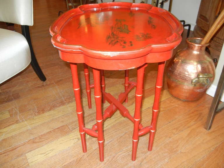 British Pair of Oriental  Bamboo Form Tray Tables