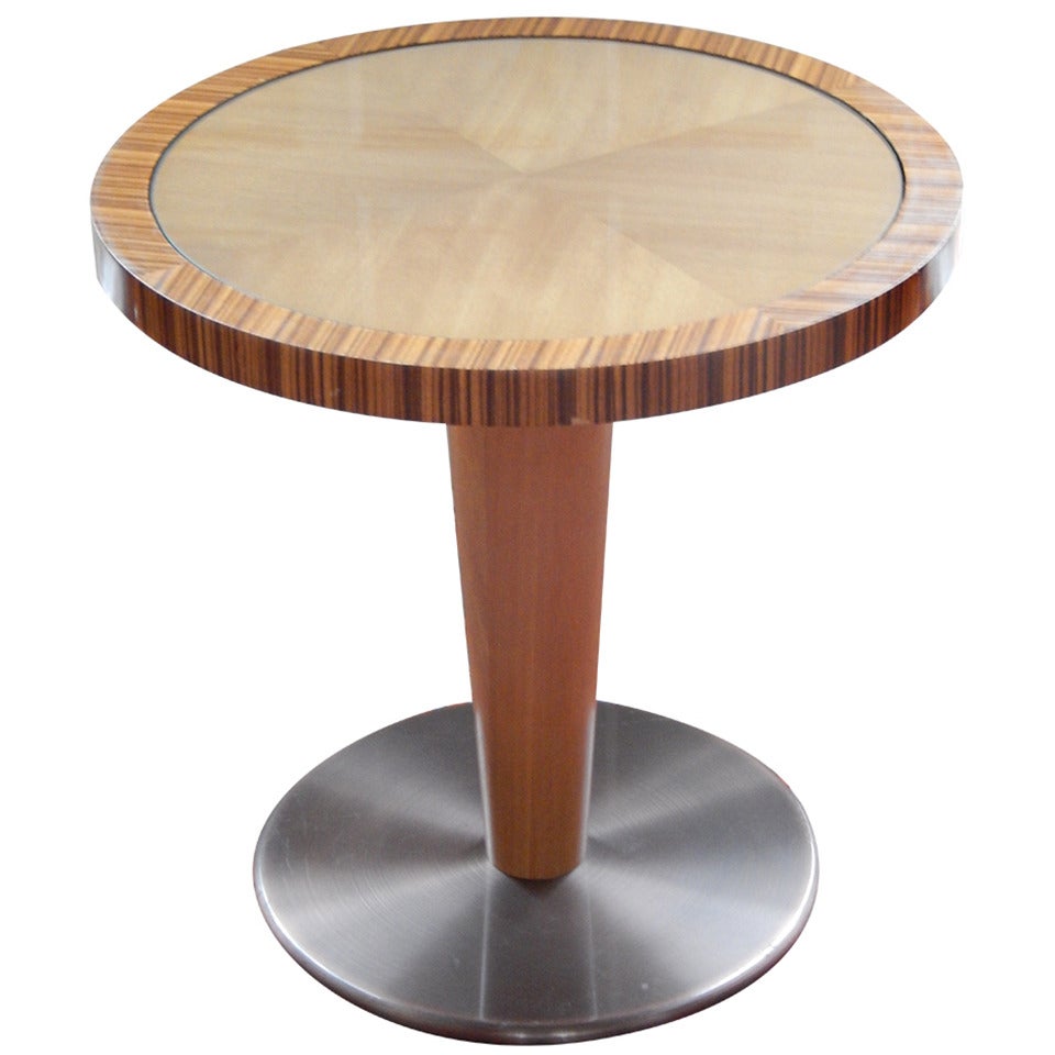 Midcentury Italian Steel and Zebra Wood Pedestal Table