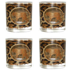 Eight Mid-Century Leopard Themed Scotch Glasses
