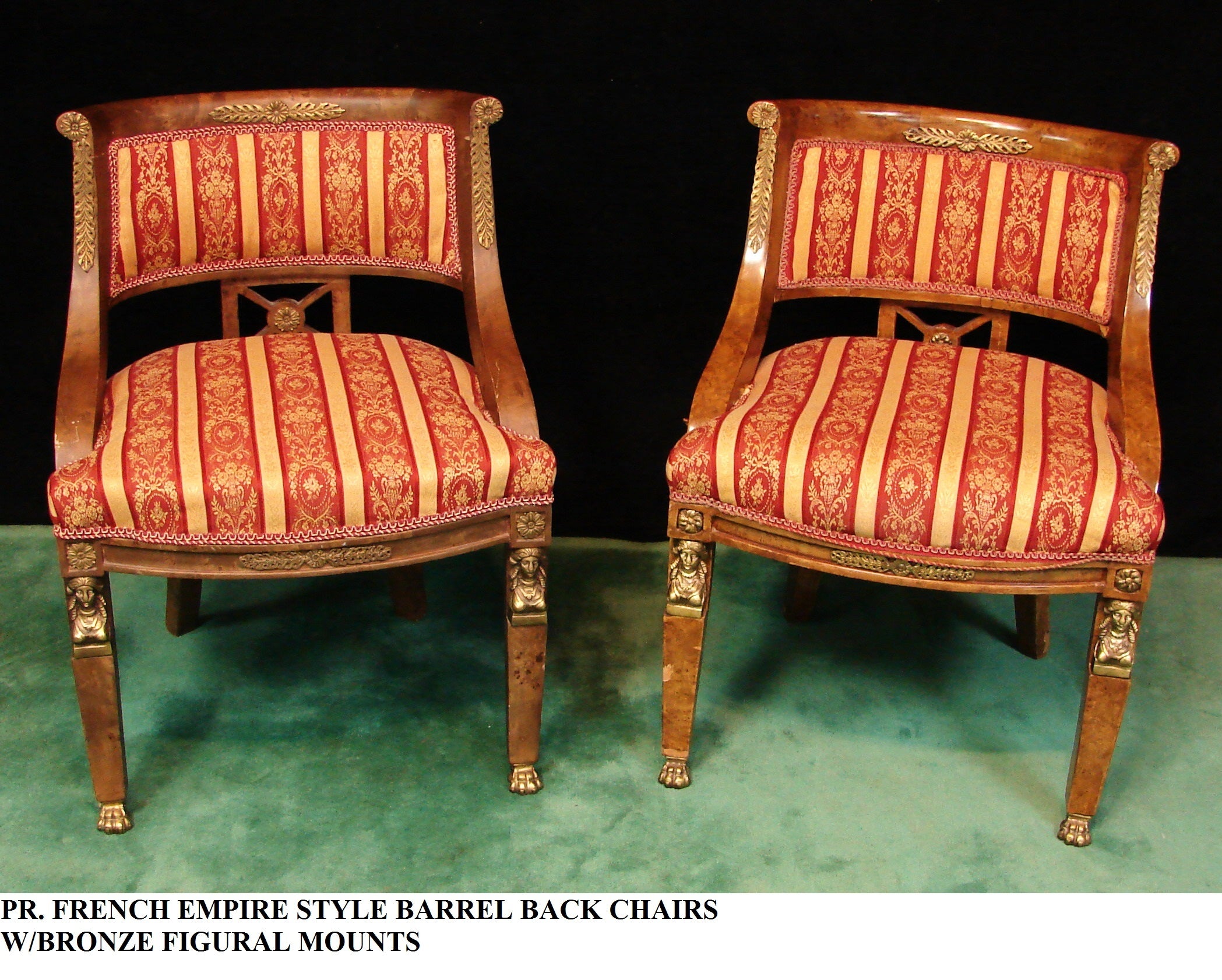 Pair of Antique French Empire Barrel Back Chairs
